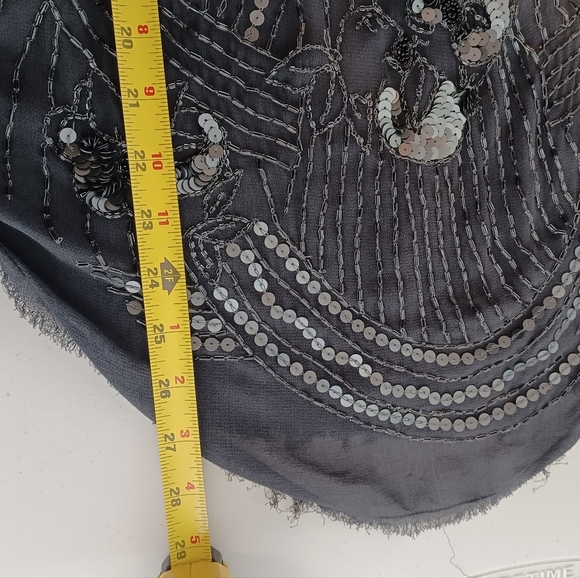 Free People Fairy Grunge Sheer Beaded Sequin Black Boho Distressed Top - Picture 9 of 16